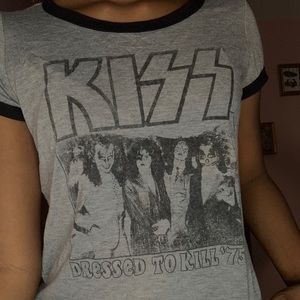 KISS dressed to kill tour grey ringer t crop top